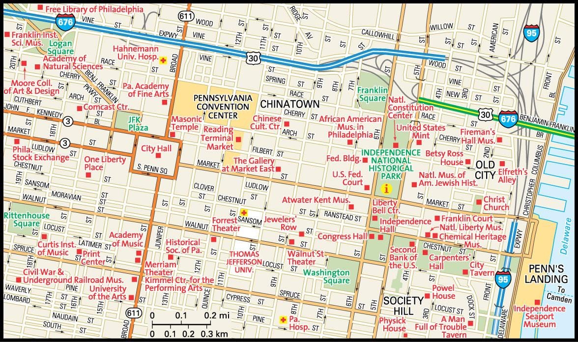karta centra grada Philadelphia