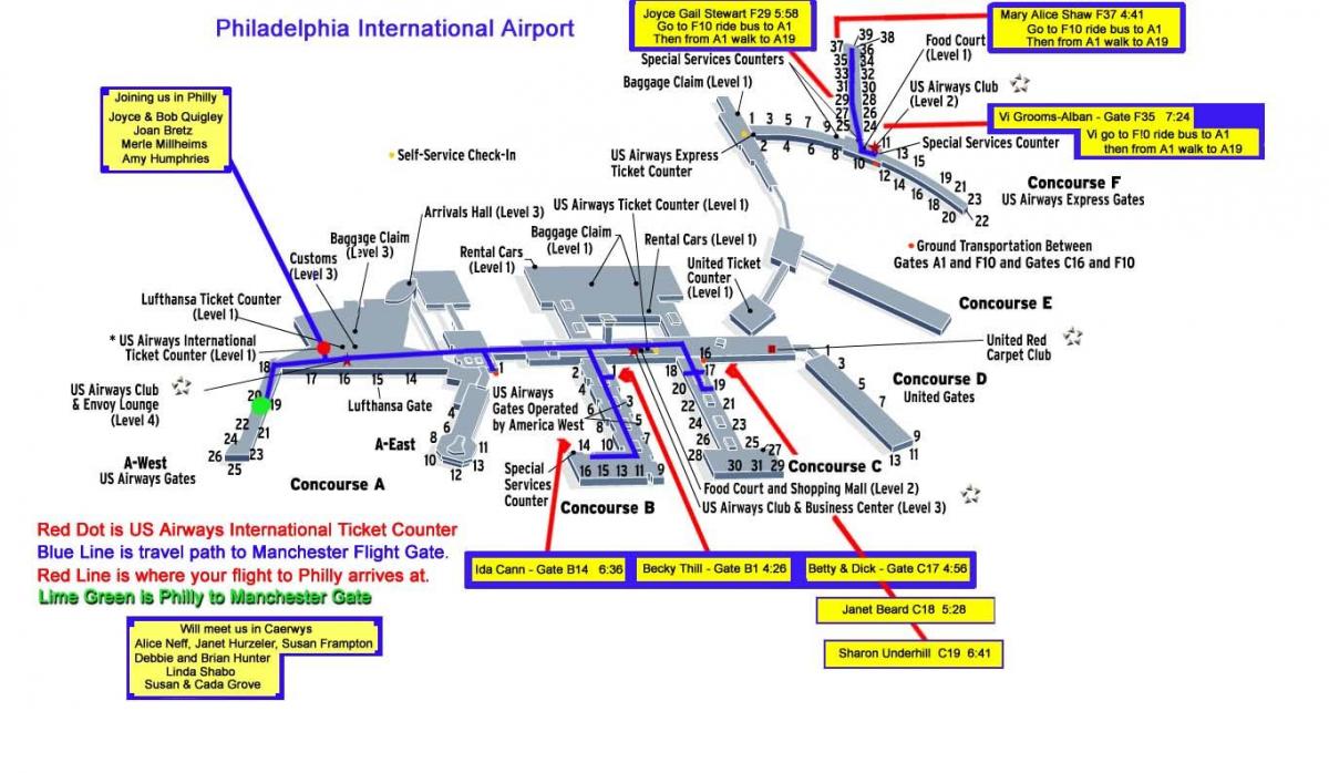 kartu zračne luke Philadelphia